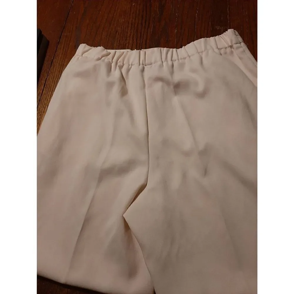 Size 14 Worthington Essential Cream Pleated Leg Rear Elastic Waist Trouser Pants